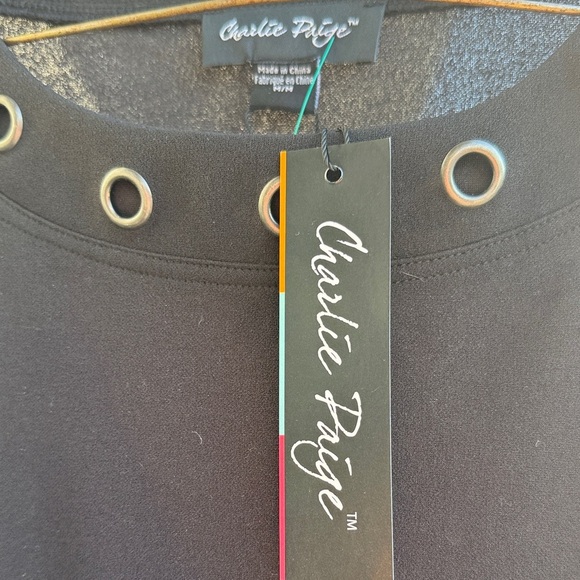 Charlie Paige Elegant Black Dress with Eyelet Details - Picture 6 of 7